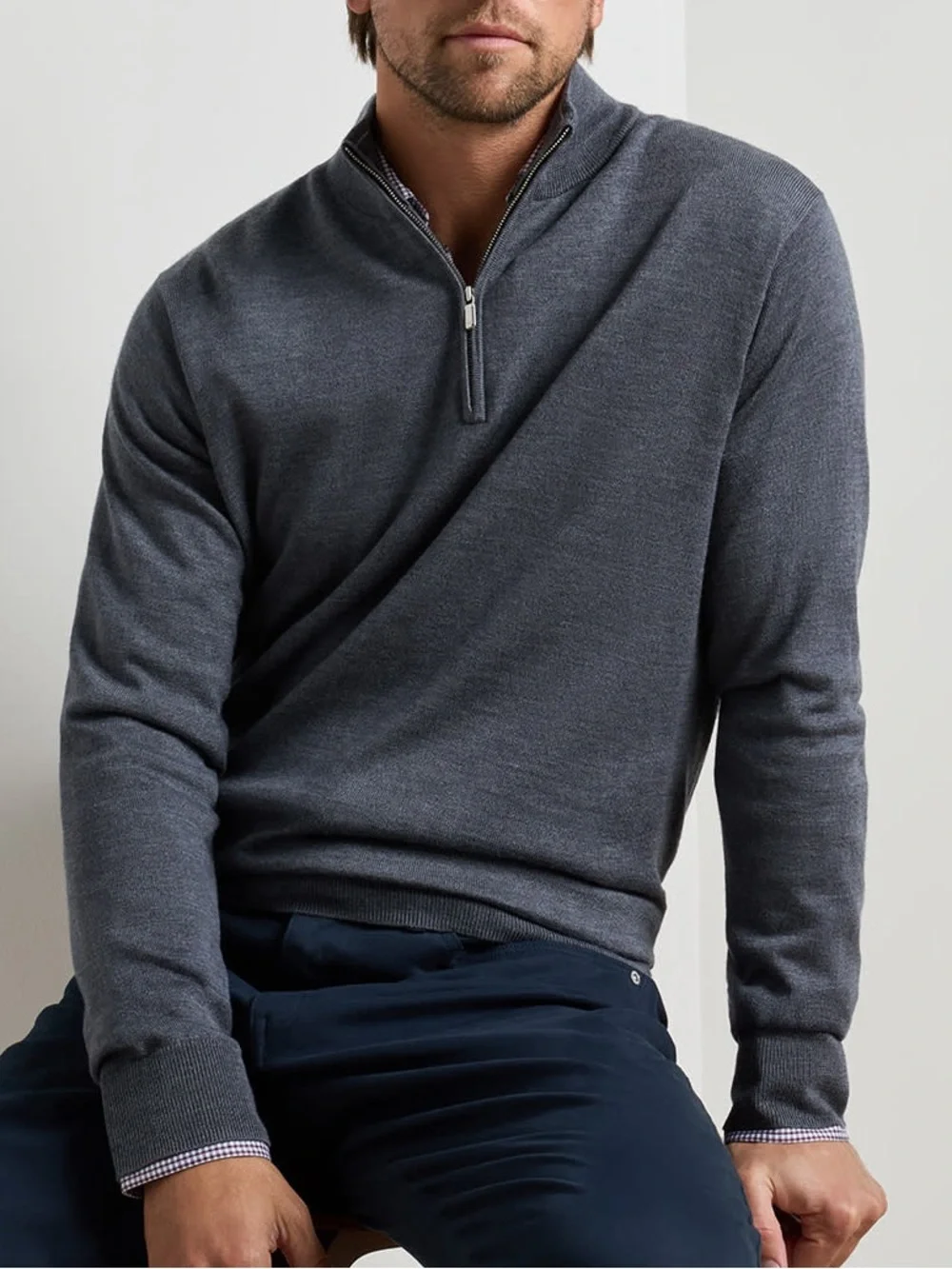 Peter Millar Charcoal Gray Autumn Crest Quarter-Zip Sweater Size Large